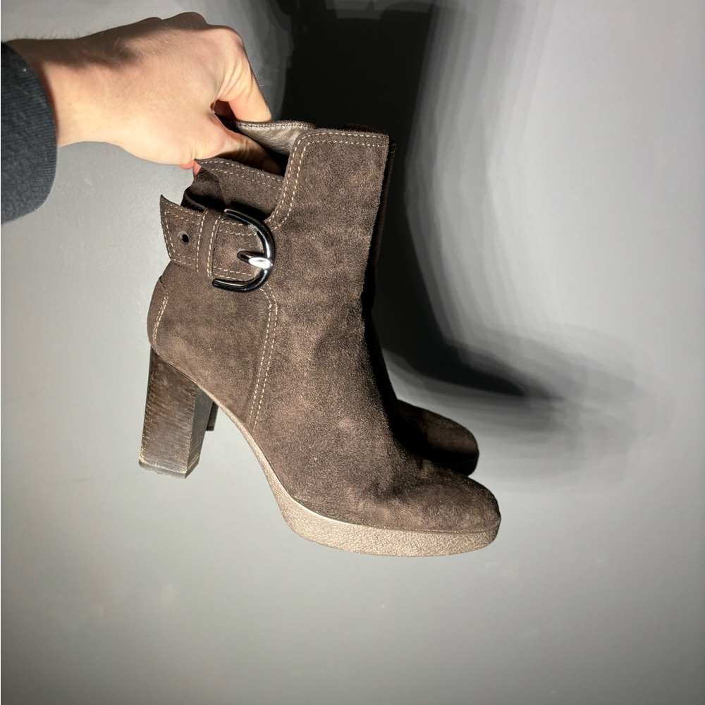Tods Brown Suede Heeled Zip Boots Womens Size 9